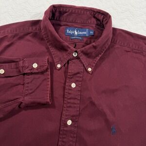 Vtg Ralph Lauren Men's Burgundy Button Down Shirt‎ Long Sleeve XL Heavy Cotton